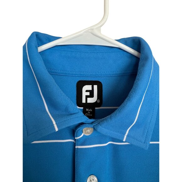 FootJoy FJ Golf Polo Shirt Sky Blue White Stripes Back Logo Mens XL Polyester - Picture 6 of 11